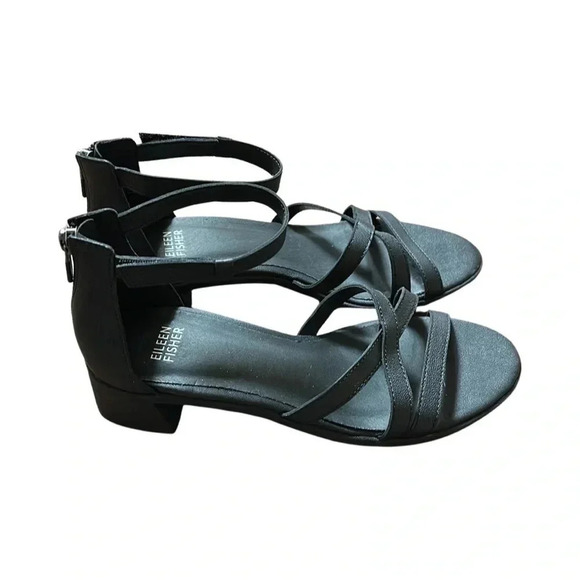 Eileen Fisher Black Strappy Block Heel Sandals Size 8 - Picture 1 of 7